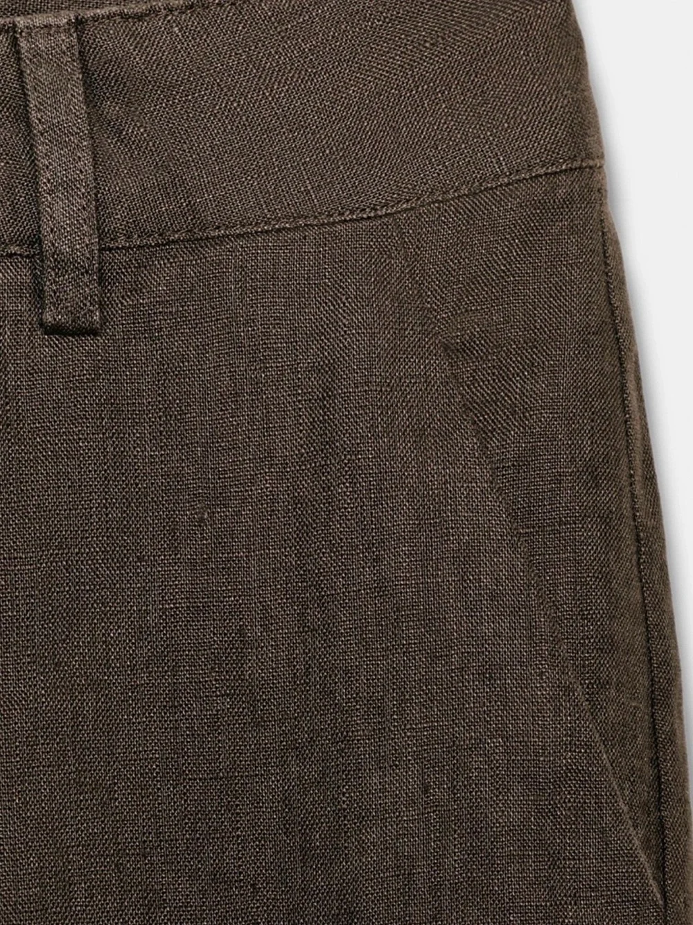 Zara 100% Linen Flare Pants Belt Loops Front Zip Button Brown L